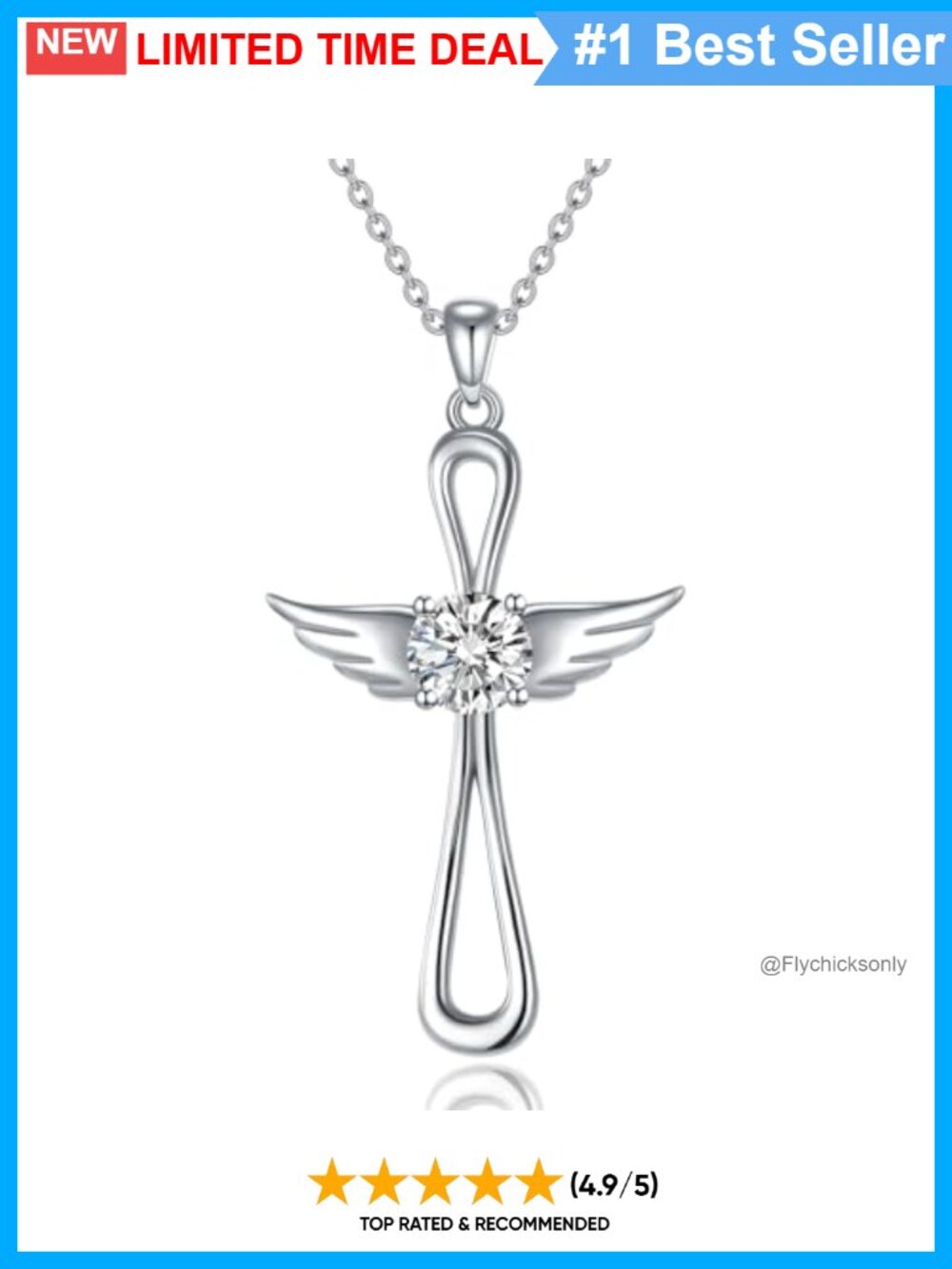 Moissanite Angel Wings Cross Pendant Necklace 925 Sterling Silver